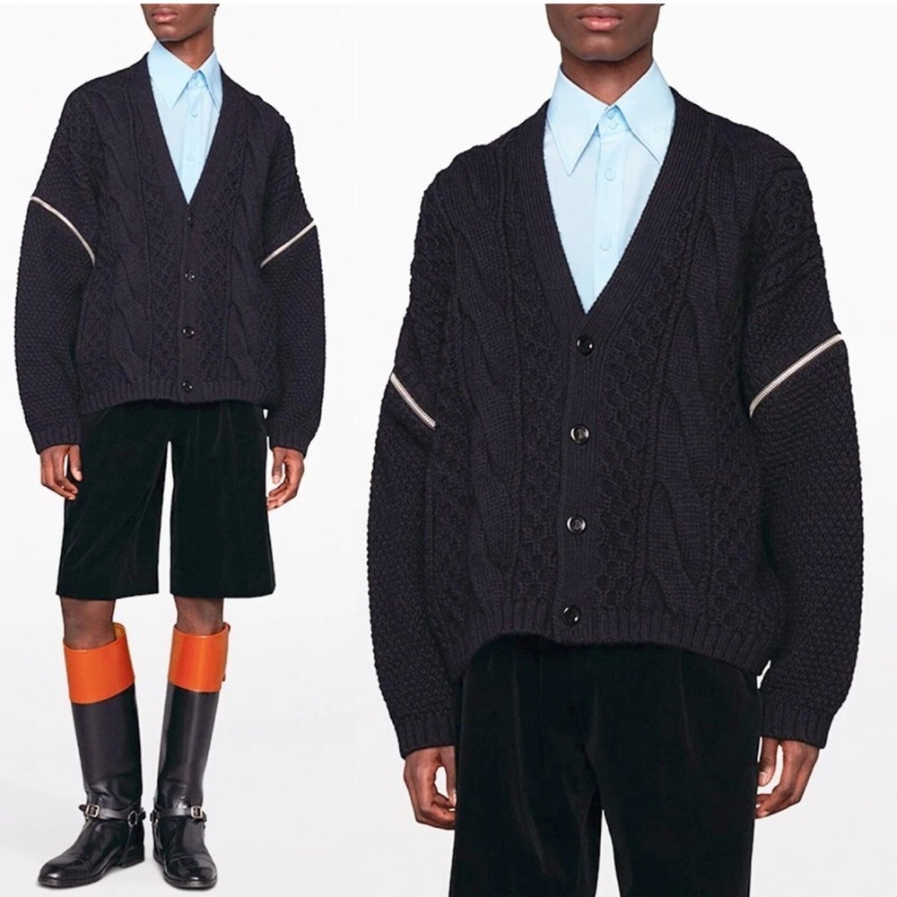 S MFSP$1900 GUCCI Unisex Chunky Cable Knit REMOVABLE SLEEVES Wool SWEATER - Picture 11 of 12